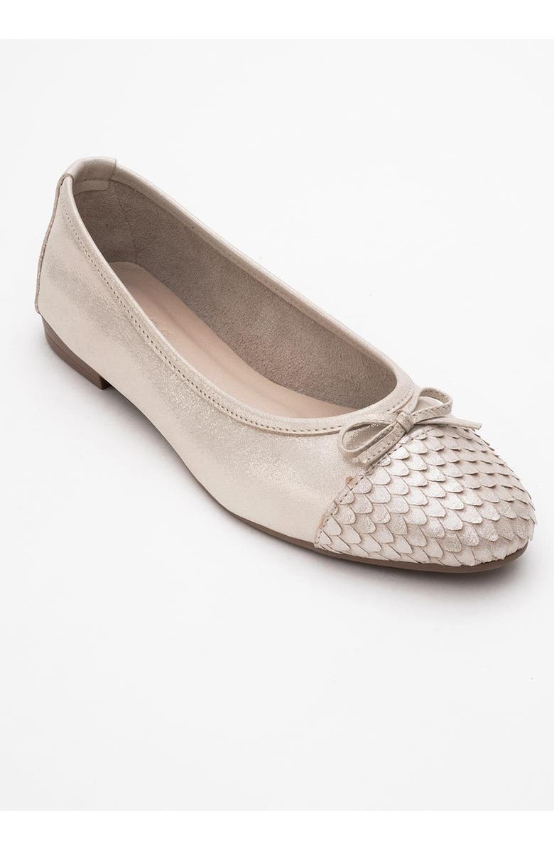 Forever & Always Shoes Copos Leather Bow Cap Toe Ballet Flat, Alternate, color, Beige