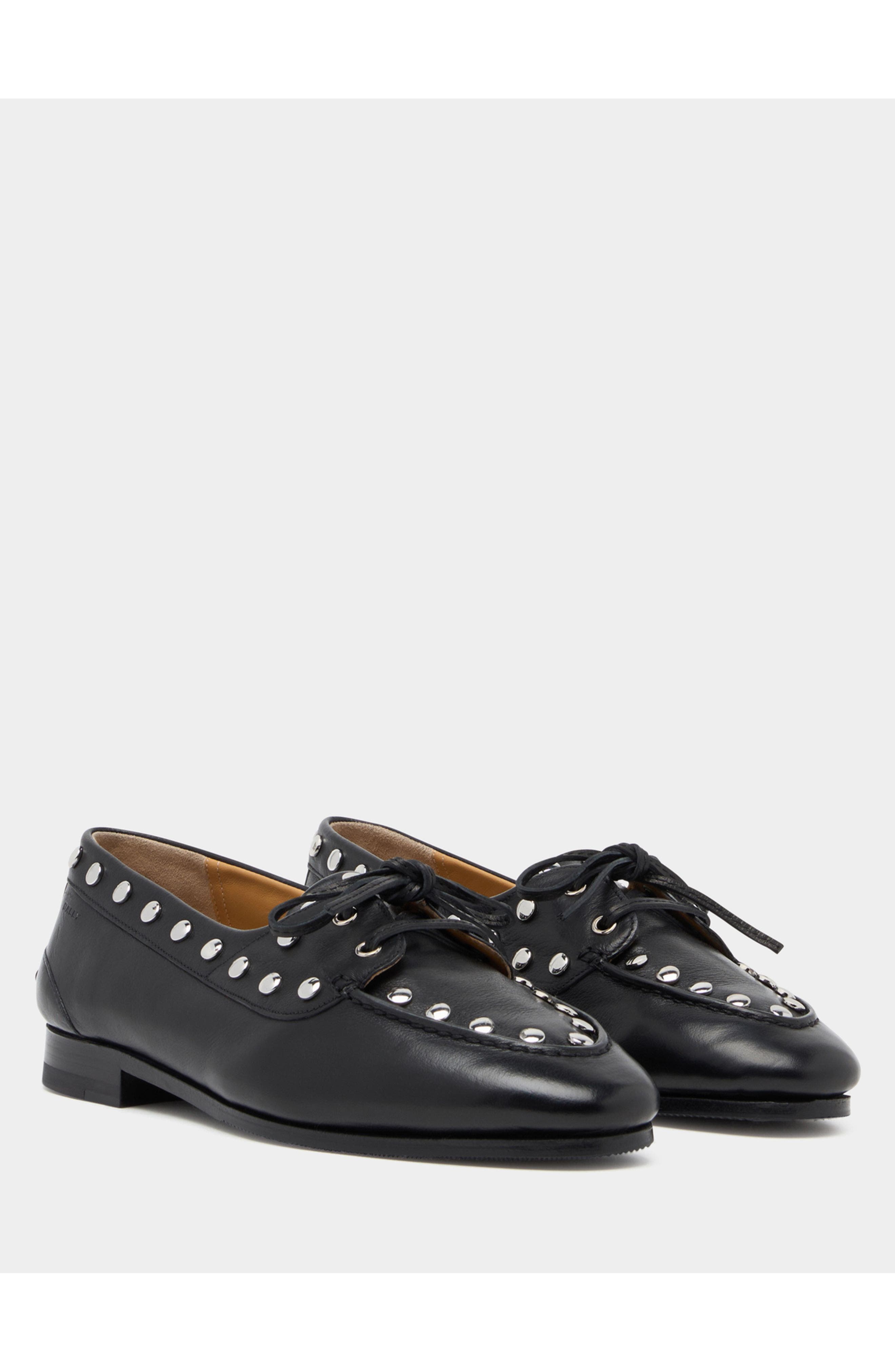 Bally Plume Moccasin in Leather with Studs, Alternate, color, Black