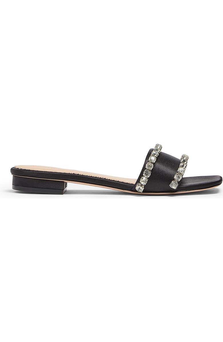 Cinq à Sept Catherine Crystal Embellished Satin Slide Sandal, Alternate, color, Black/ Clear