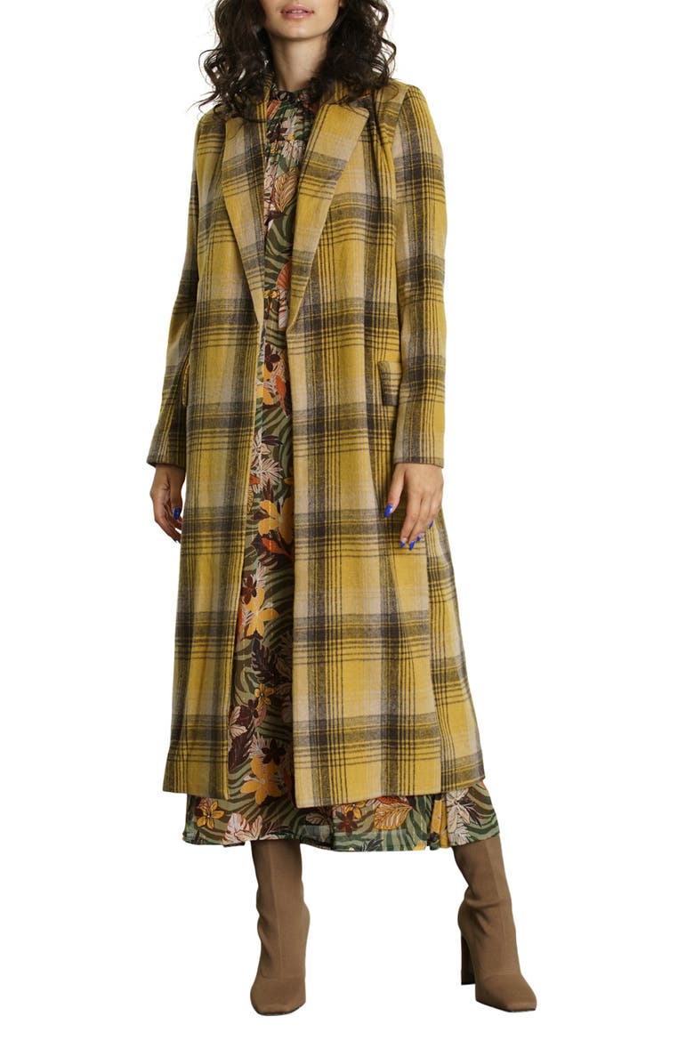 Maggie Plaid Coat, Main, color, YELLOW