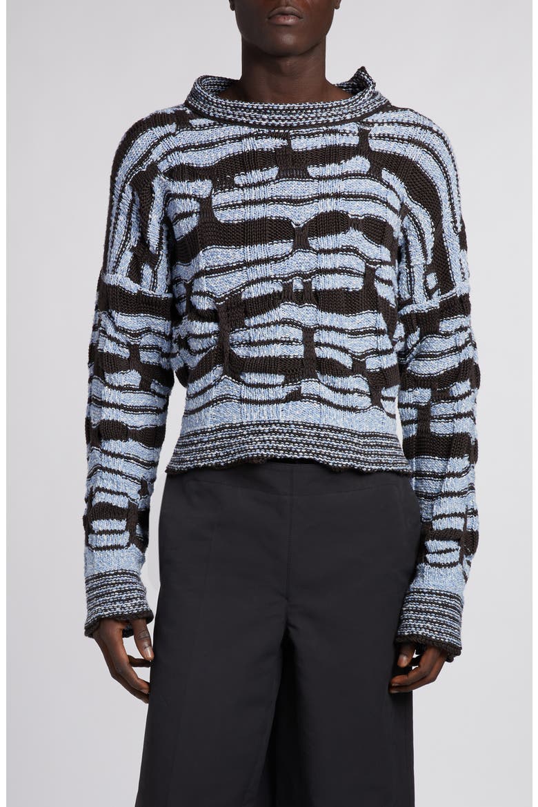 Distorted Stripe Cotton & Linen Sweater, Main, color, ADMIRAL/ FONDANT