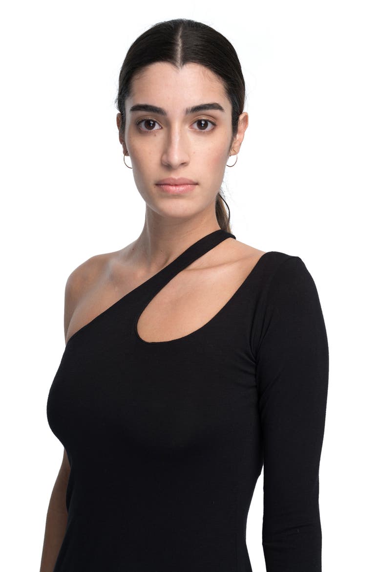 Cutout One-Shoulder Top, Alternate, color, BLACK