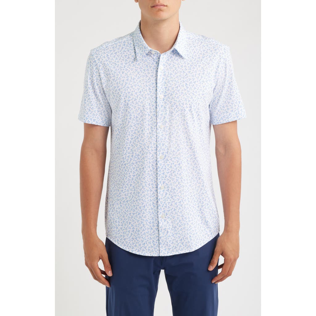 Hugo Boss Boss Roan Print Button-up Cotton Blend Shirt In Blue