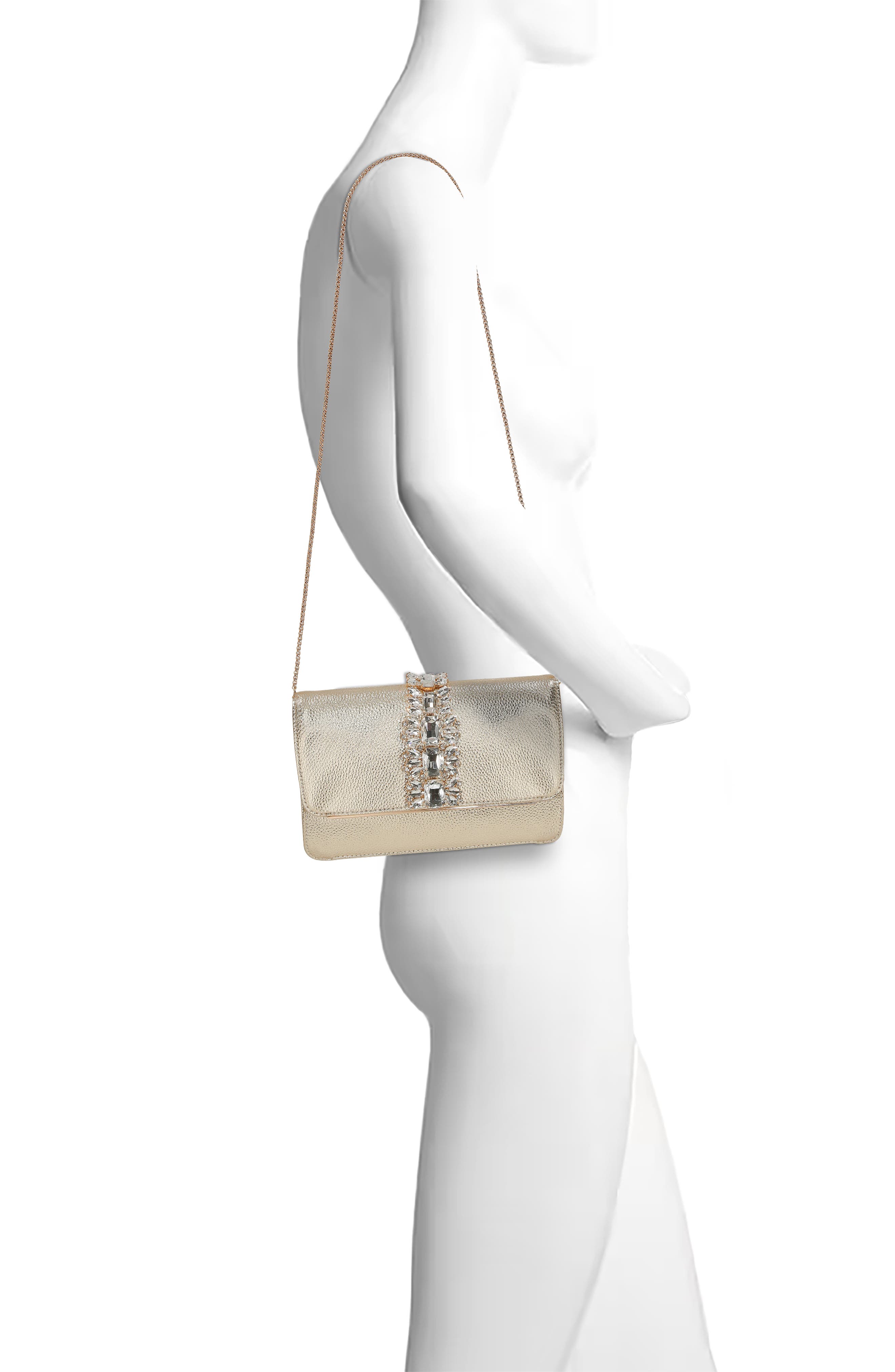 Jewel Badgley Mischka Lux Faux Leather Envelope Clutch, Alternate, color, 