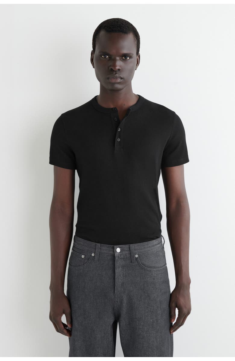 COS Slim-Fit Ribbed Henley T-Shirt, Main, color, 