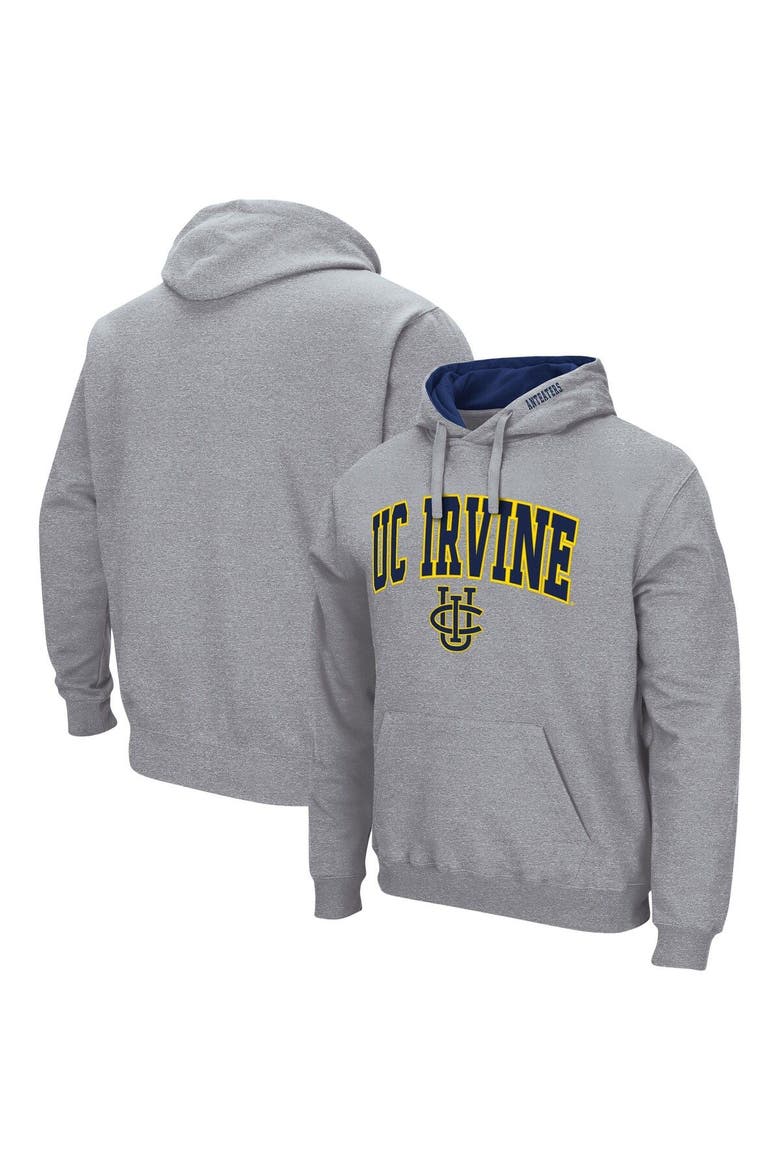 Men's Colosseum Heathered Gray UC Irvine Anteaters Arch and Logo Pullover Hoodie, Main, color, Heather Gray