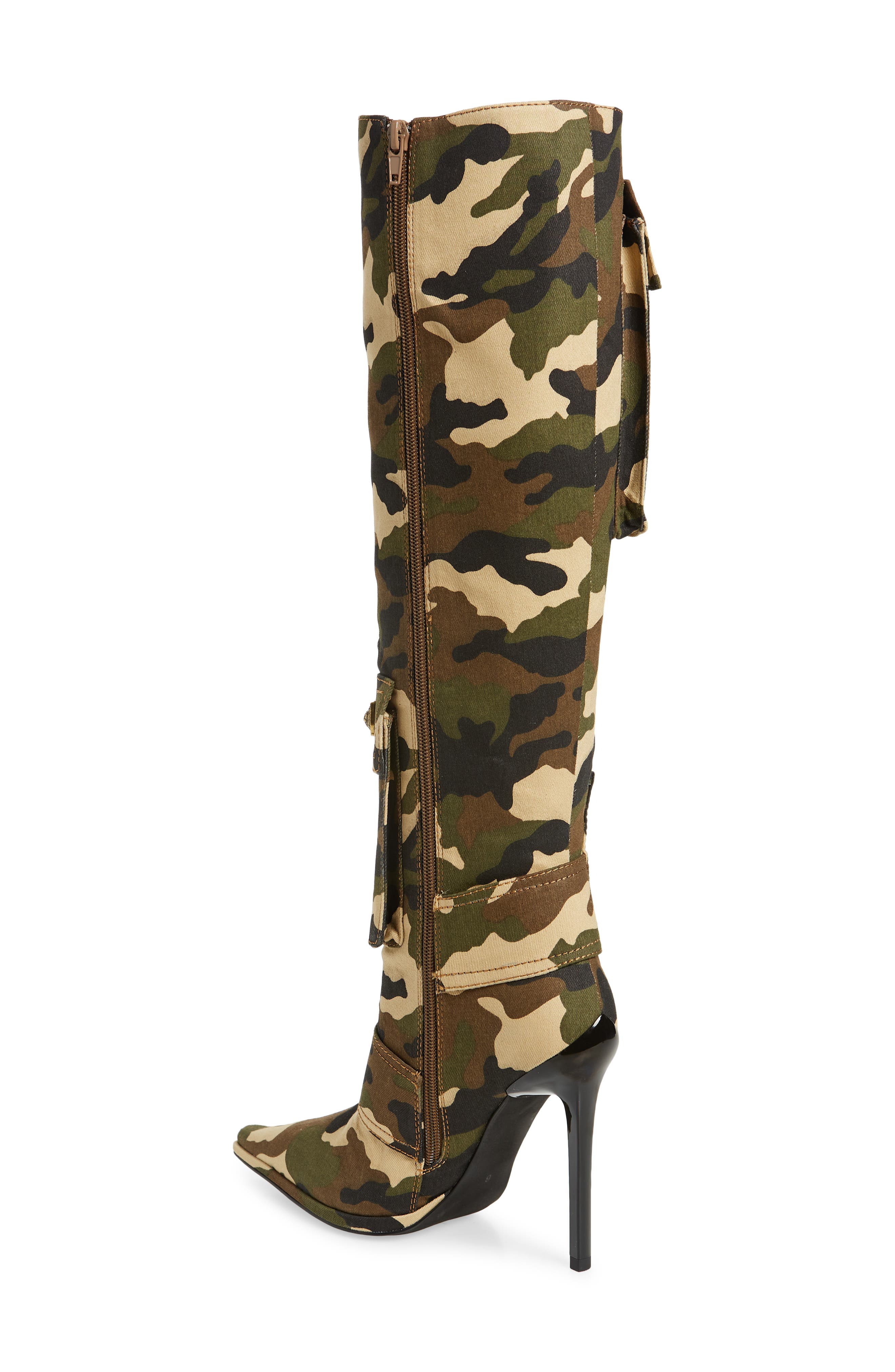Pocketed Pointed Toe Knee High Boot, Alternate, color, BEIGE CAMO