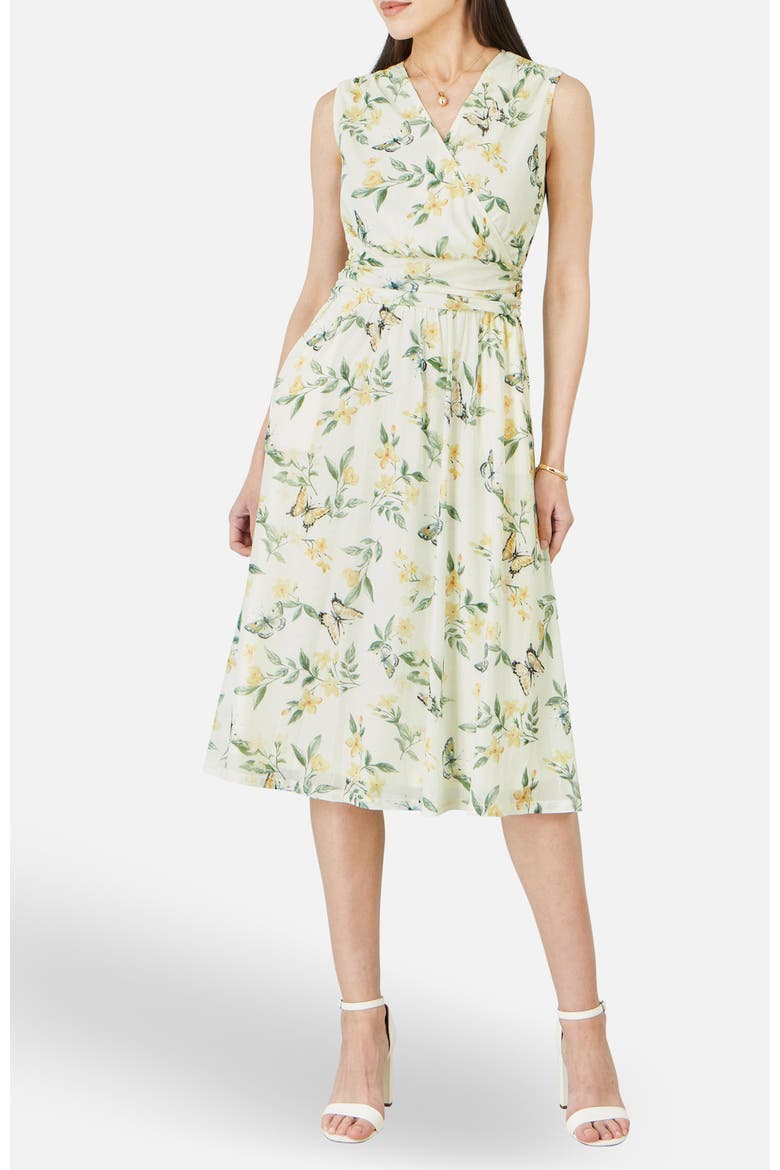 Floral Print Mesh Stretch Midi Dress, Alternate, color, Ivory