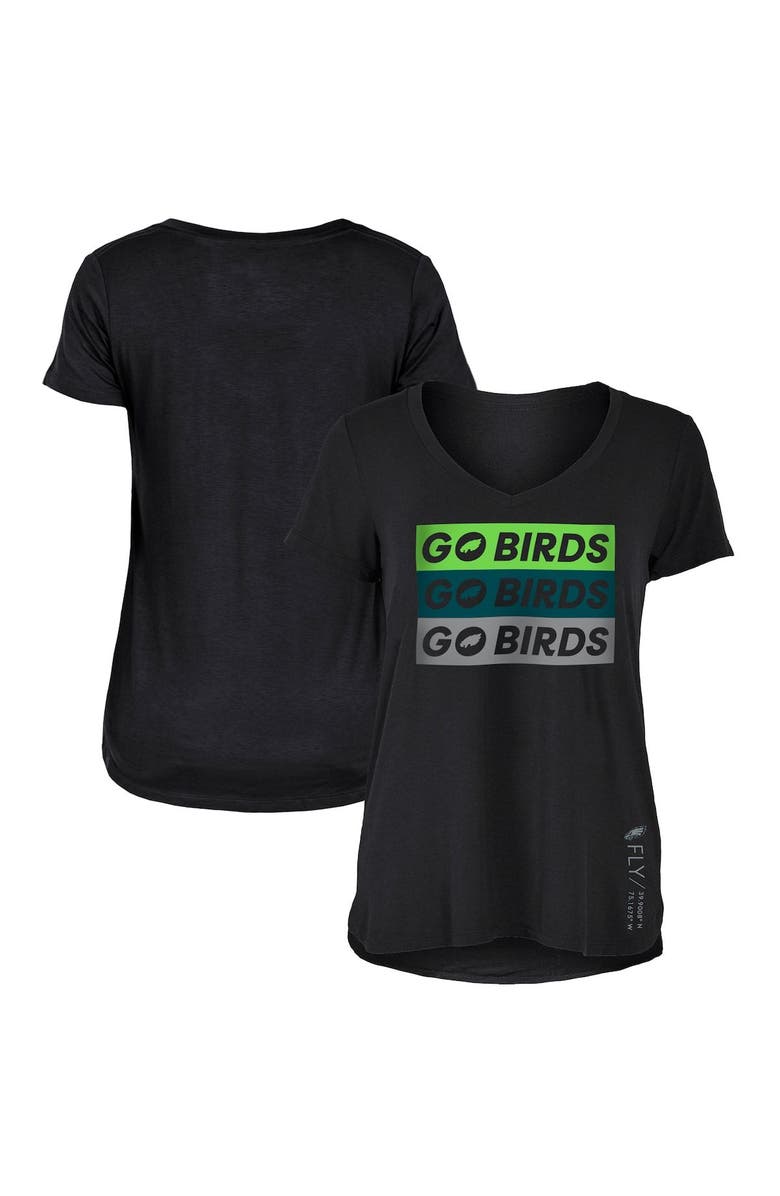 New Era Go Birds Women's New Era Black Philadelphia Eagles Fly Collection V-Neck T-Shirt, Alternate, color,
