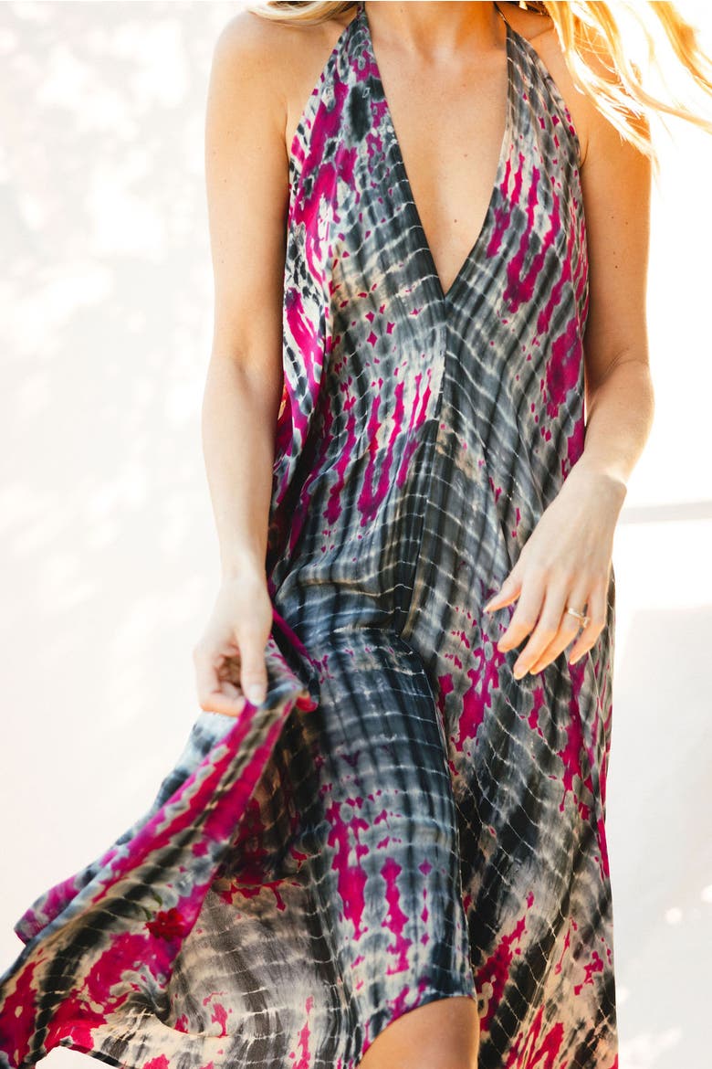 Classic Silk Dress Sunset, Alternate, color, Pink & Black Tie Dye