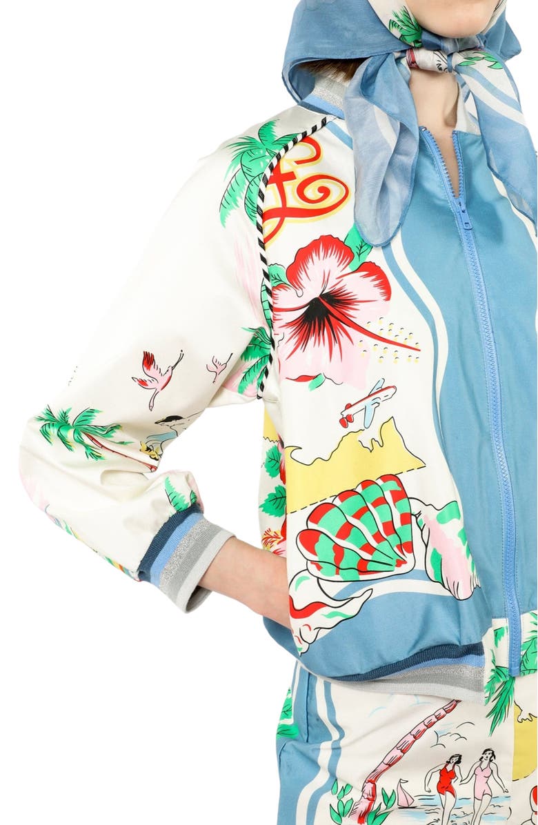 Anna Sui Florida Cotton Sateen Baseball Jacket, Alternate, color,