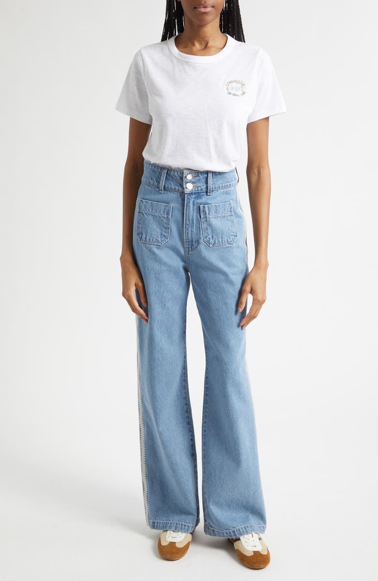 Veronica Beard Carla Embroidered T-Shirt, Alternate, color, White