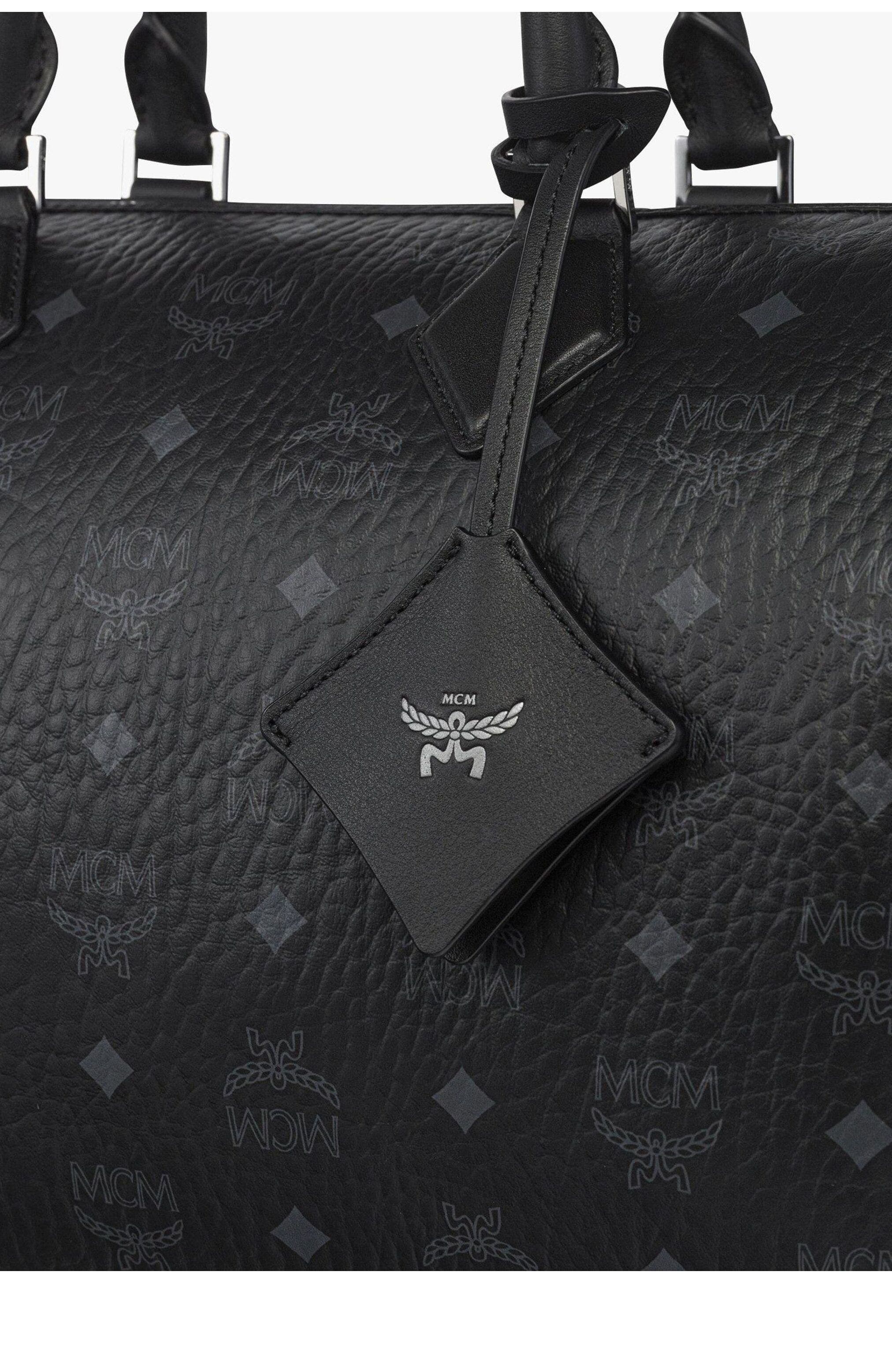 MCM Medium Ella Boston Bag in Visetos, Alternate, color, Black