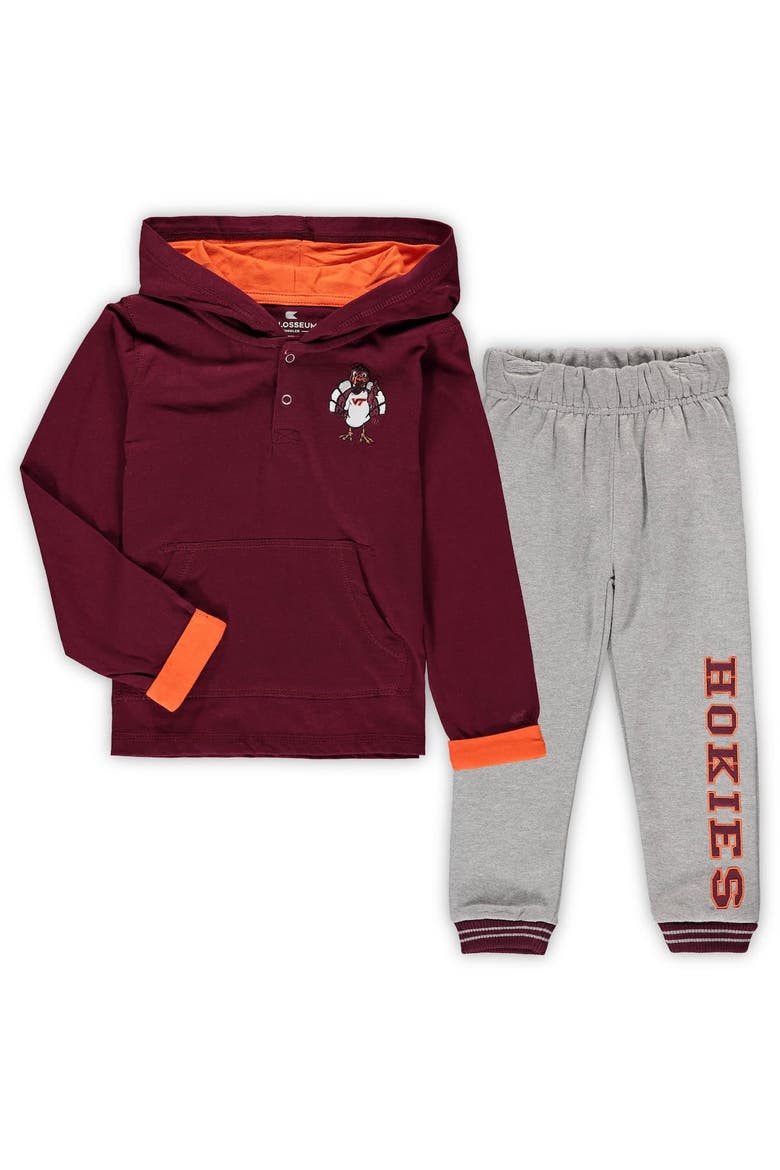 Toddler Colosseum Maroon/Heathered Gray Virginia Tech Hokies Poppies Hoodie and Sweatpants Set, Main, color, Maroon
