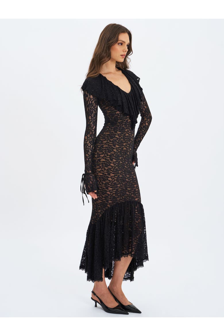 Parisa Lace Ruffled Mermaid Maxi Dress, Alternate, color, Black