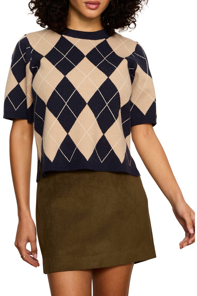Perfect Short Sleeve Sweater, Alternate, color, LOMA ARGYLE BLUE