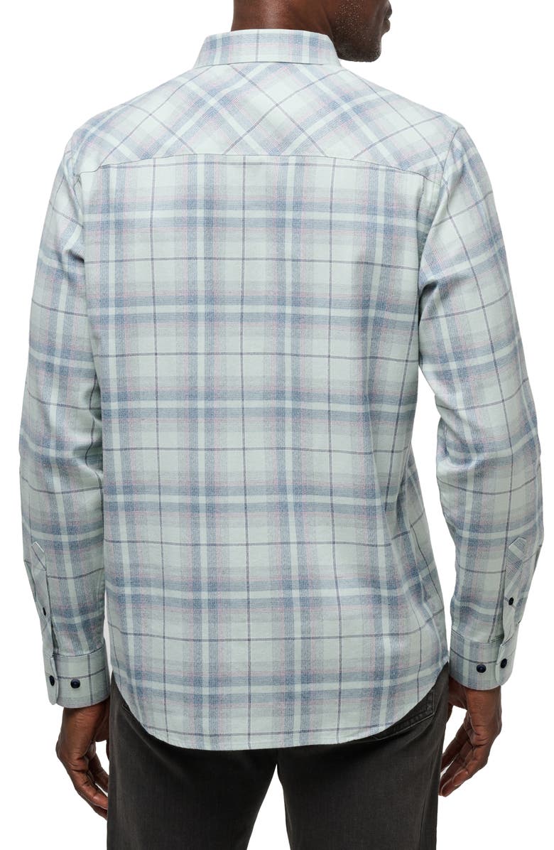 TravisMathew Cloud Plaid Flannel Button-Up Shirt, Alternate, color, Jadeite/Elderberry