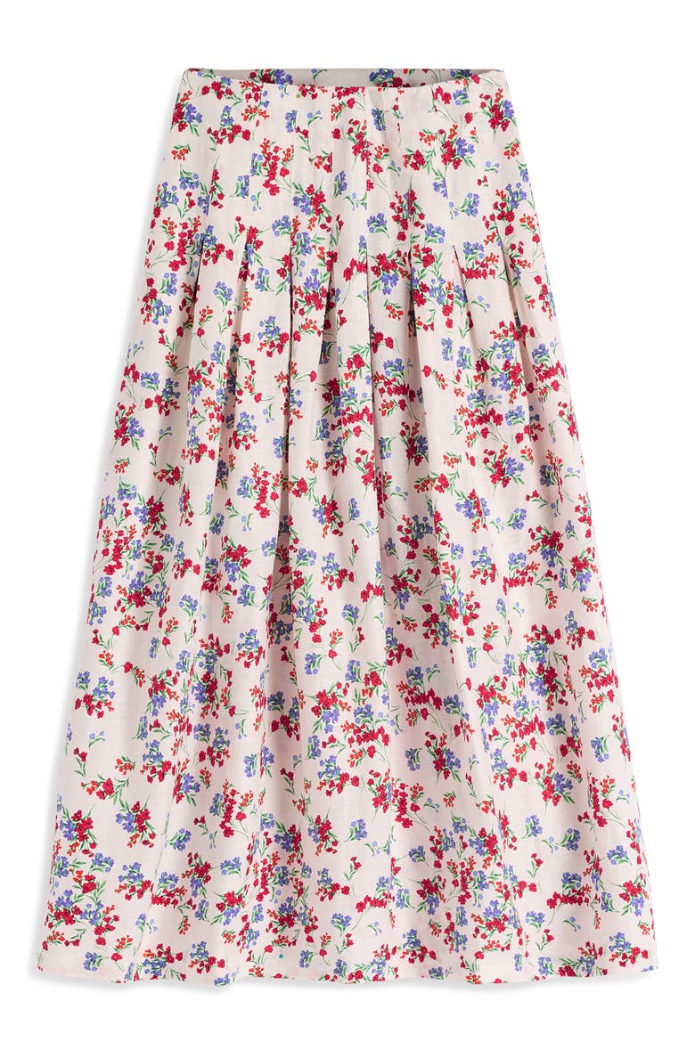Valentina Linen Midi Skirt, Alternate, color, IVORY, BLOOM SCATTER
