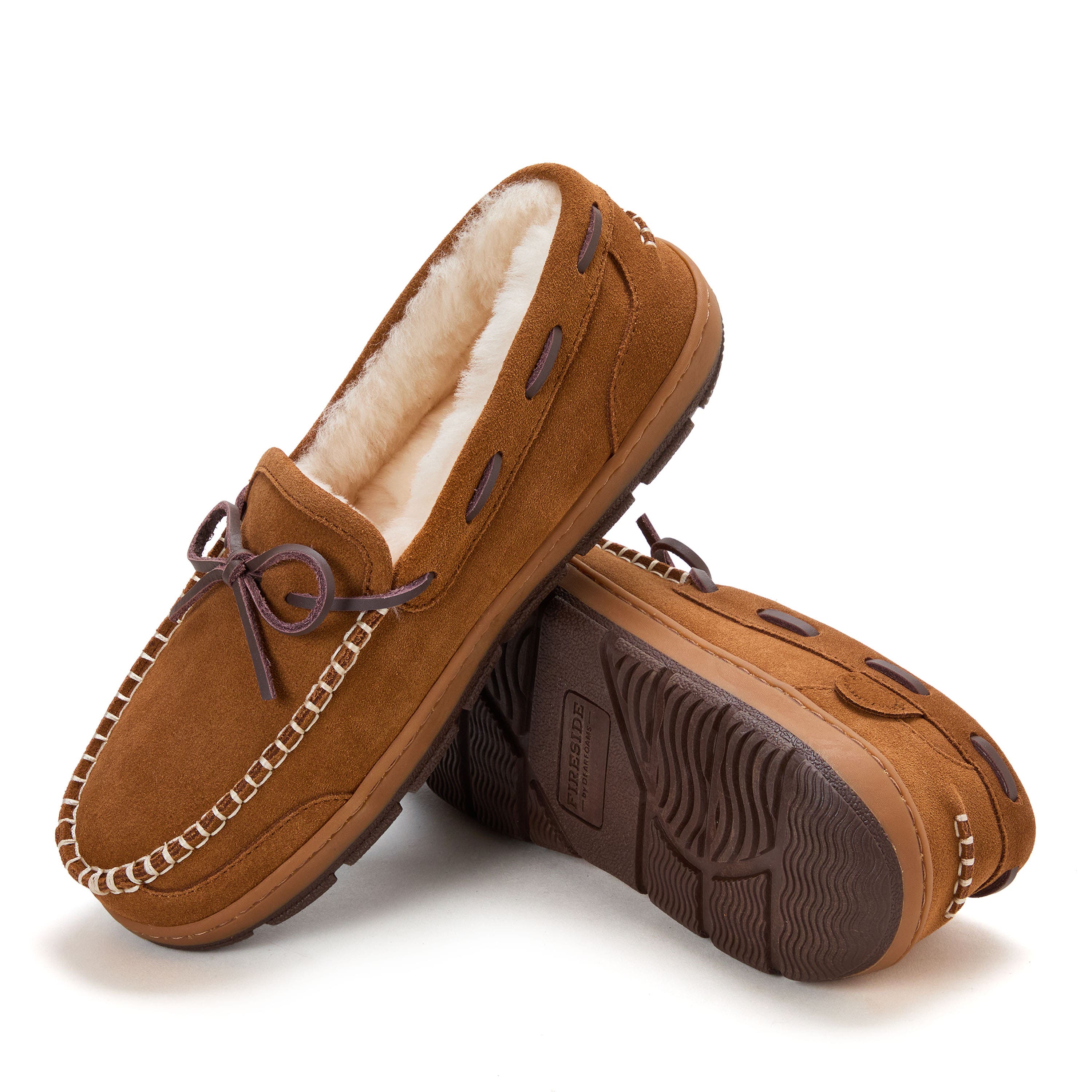 DEARFOAMS Fireside Forster Genuine Shearling Moccasin, Alternate, color, Chestnut