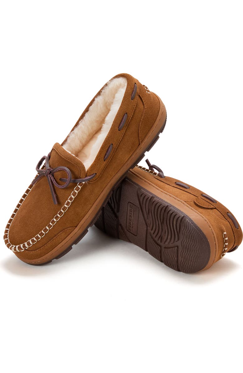 DEARFOAMS Fireside Forster Genuine Shearling Moccasin, Alternate, color, Chestnut