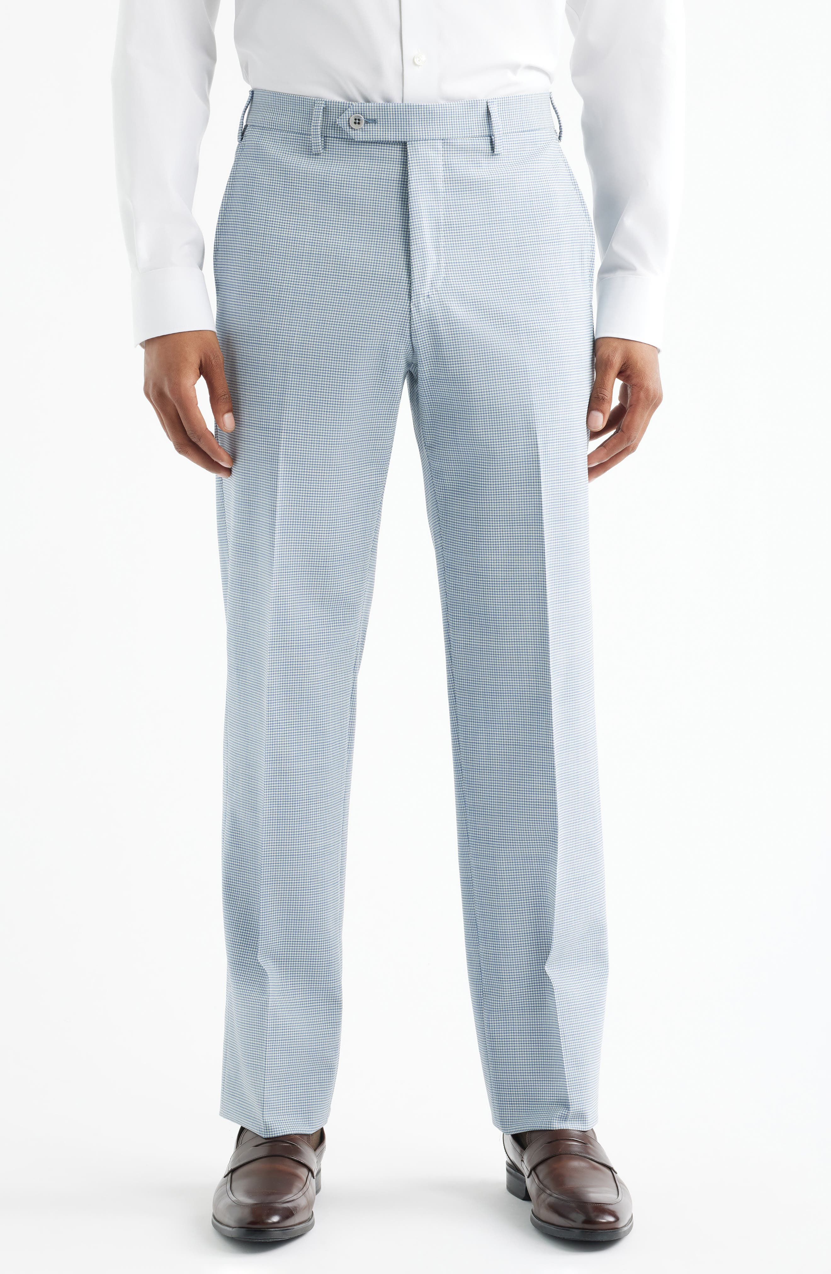 Zanella Devon Flat Front Plaid Wool Dress Pants