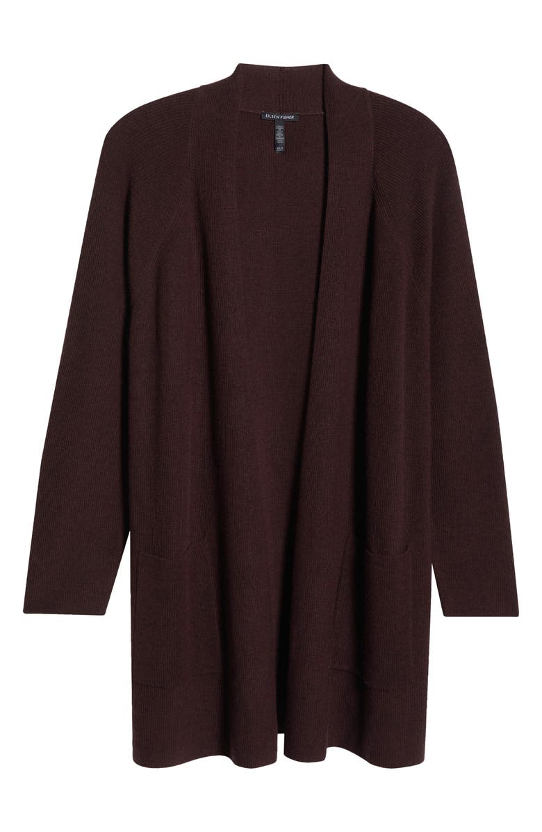Eileen Fisher Open Front Wool Cardigan, Alternate, color, Cassis
