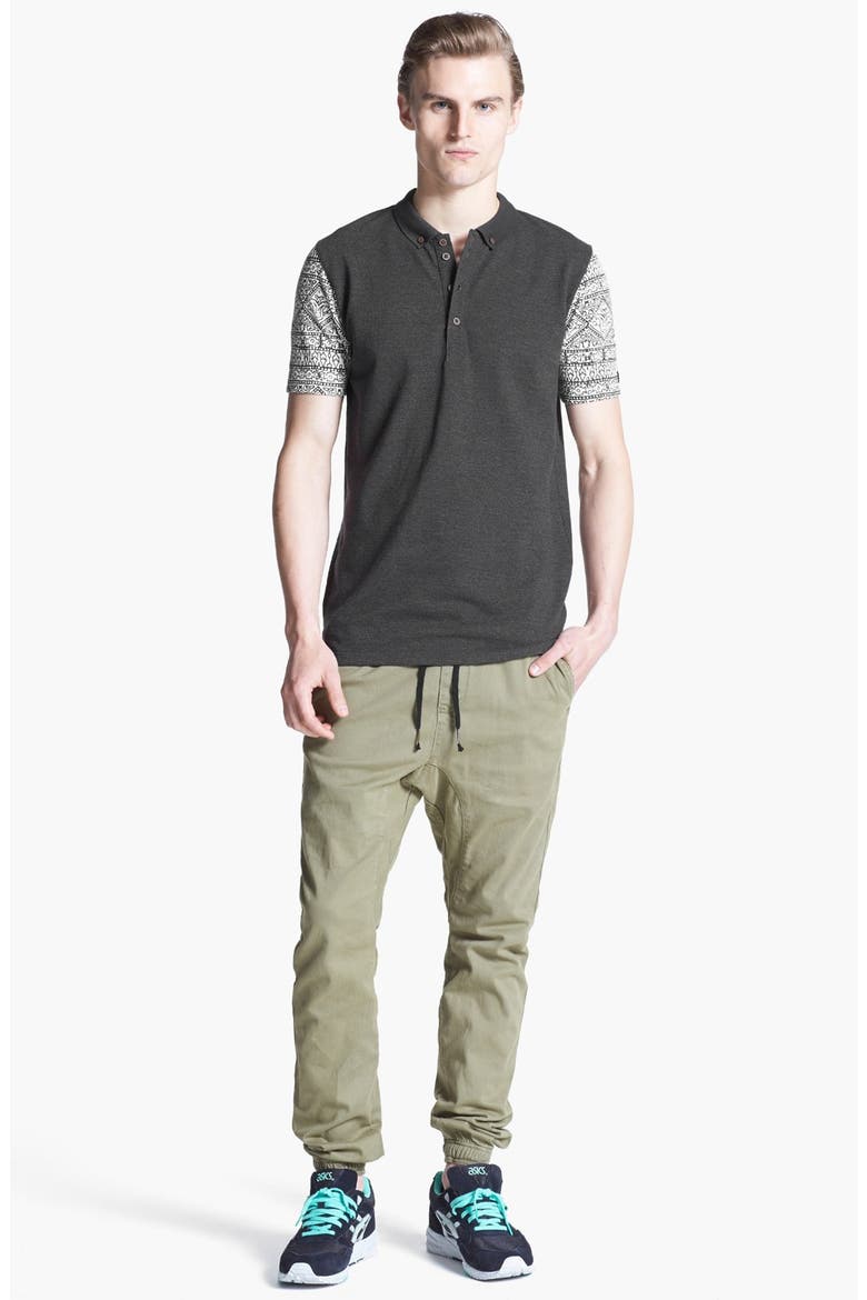 'Vinny' Print Sleeve Polo, Alternate, color, BLACK
