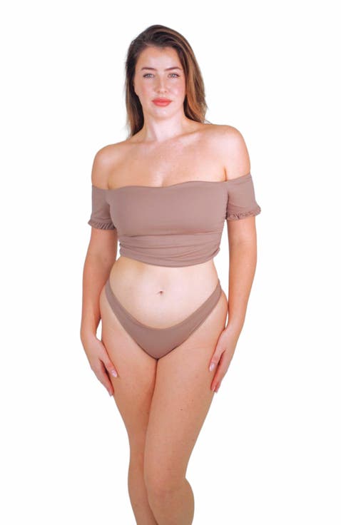 Cali Off-The-Shoulder Bikini Crop Top With Short Sleeves