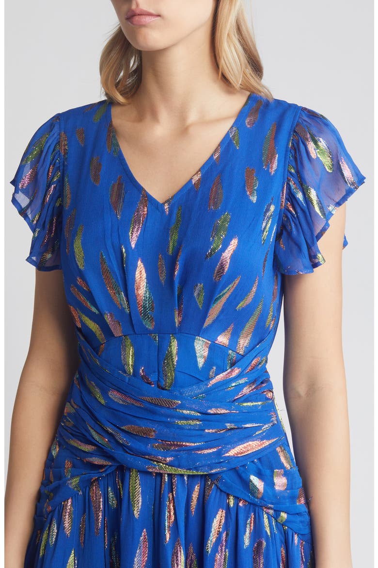 Palmina Metallic Leaf Print High-Low Dress, Alternate, color, BLUE