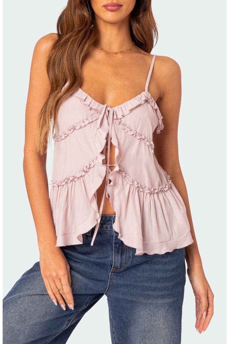 Juniper Ruffle Tie Front Camisole, Main, color, PINK