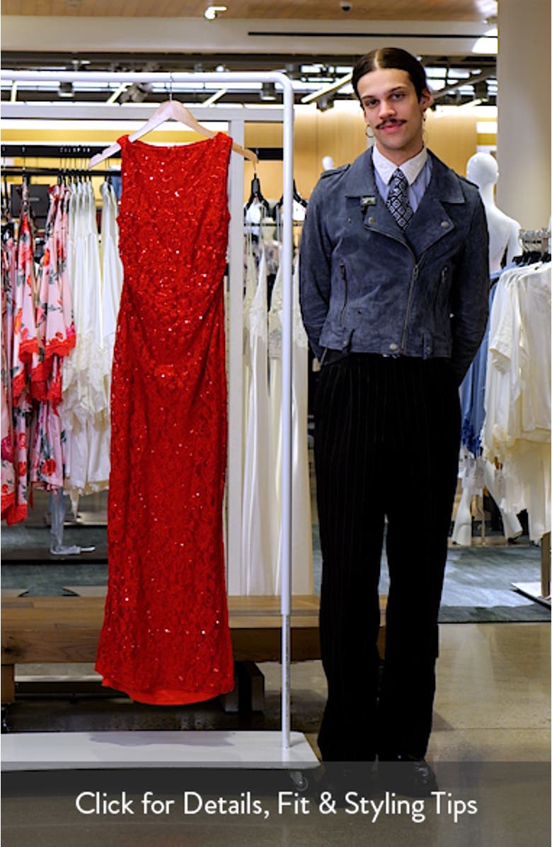 Ruben Sequin Lace Ruched Maxi Dress, sales video thumbnail