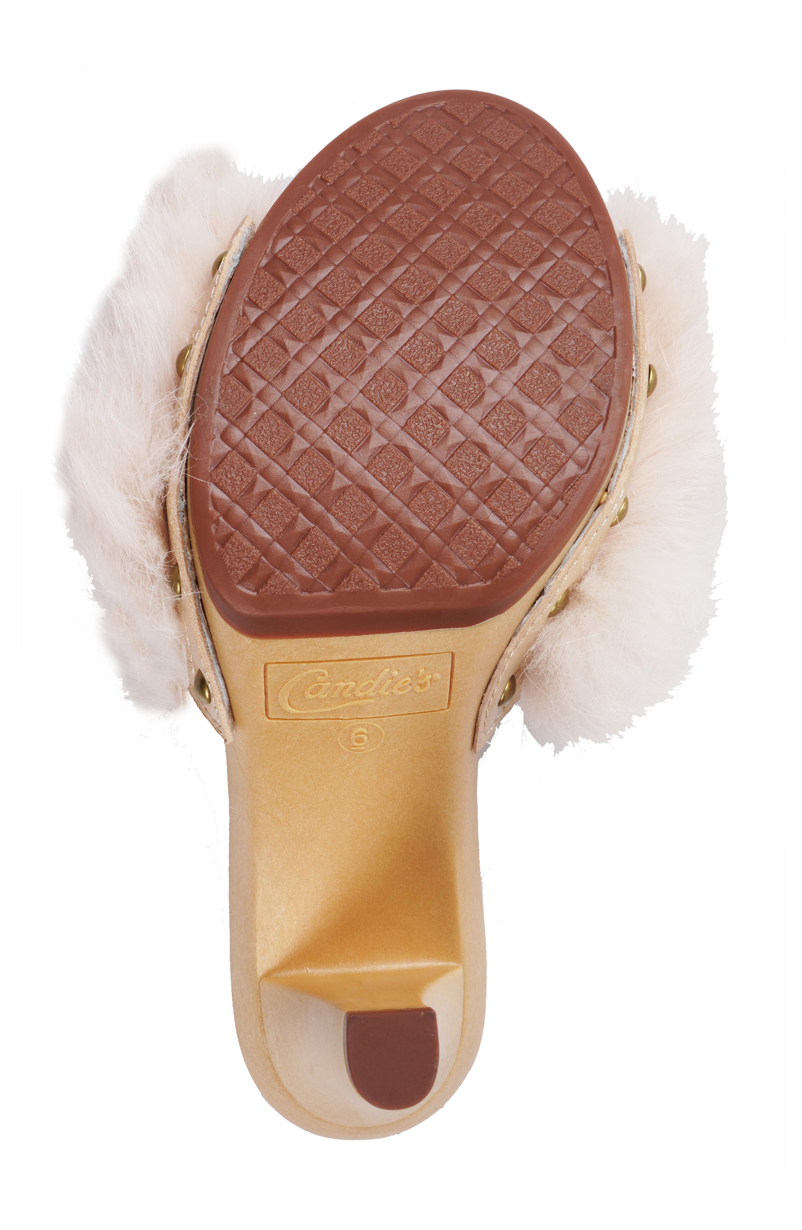 Candie's Celestine Faux Fur Side Sandal, Alternate, color, White/ Beige