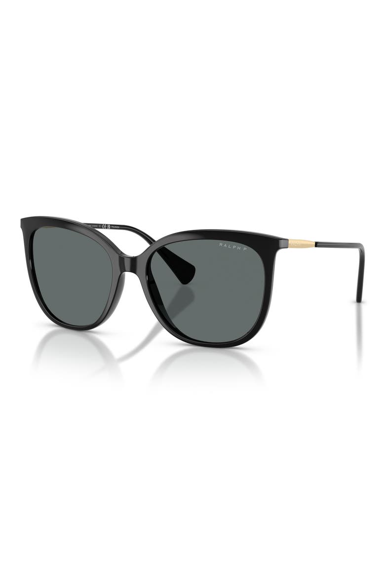 56mm Polarized Butterfly Sunglasses, Alternate, color, SHINY BLACK / POLAR DARK GREY