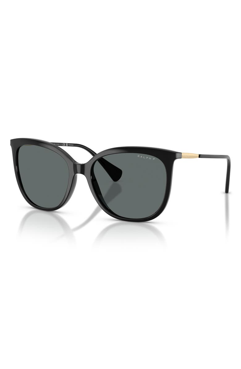RALPH 56mm Polarized Butterfly Sunglasses, Alternate, color, Shiny Black / Polar Dark Grey