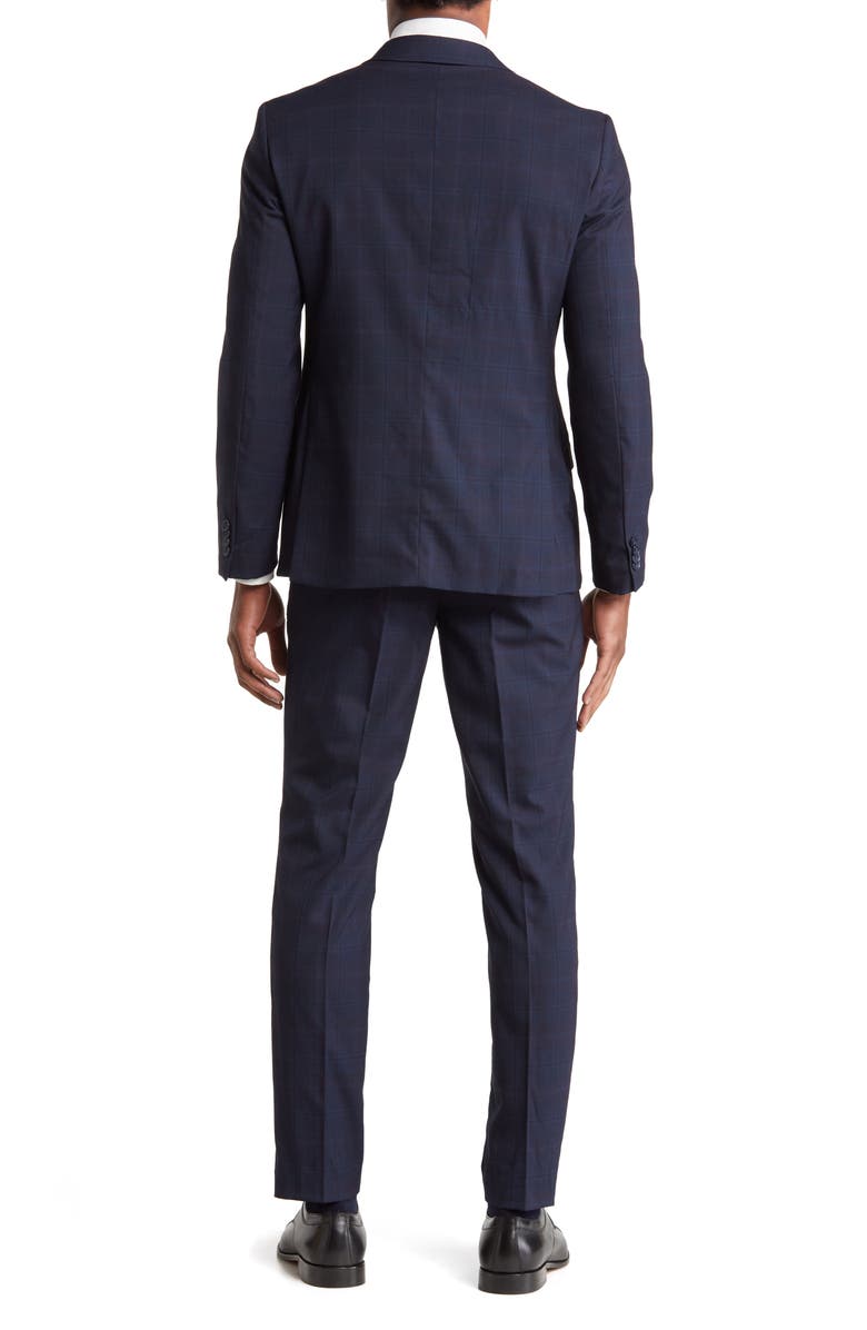 SAVILE ROW CO Navy Plaid Peak Lapel Suit, Alternate, color, Navy