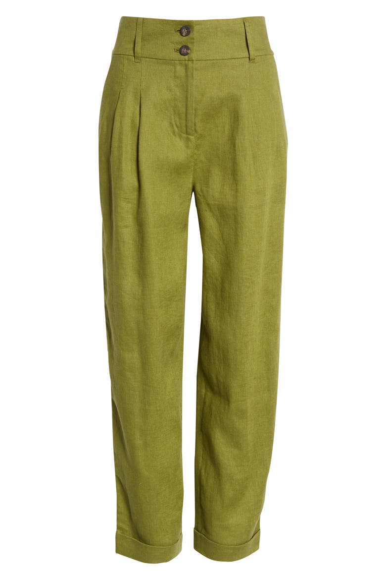 Turn-Up Cuff Linen Trousers, Alternate, color, PEA GREEN