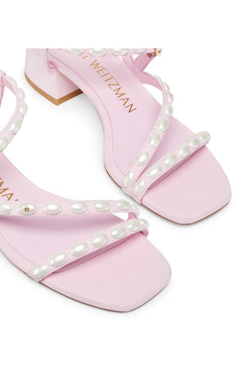 Stuart Weitzman Pearlita 35 Faux Pearl-embellished Suede Sandals In Blossom