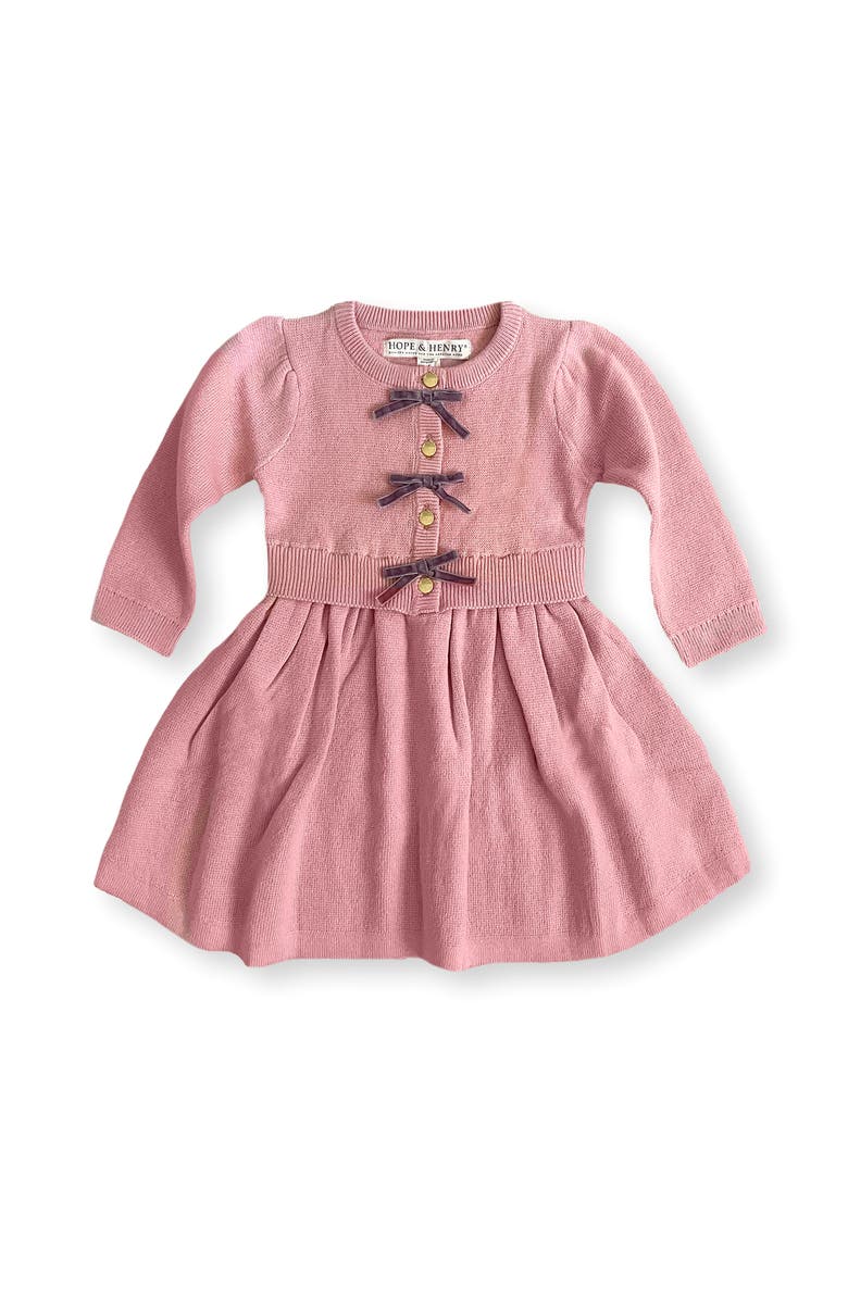 Hope & Henry Organic Button Front Bow Detail Sweater Dress, Main, color, Rose