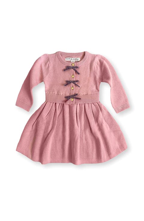 Organic Button Front Bow Detail Sweater Dress (Baby)