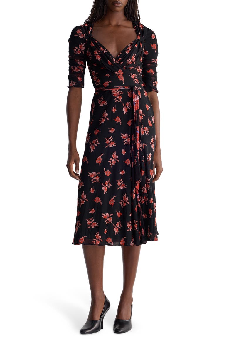 Carmen Floral Mesh Midi Dress, Main, color, IRIS FALLS MINI/ MID BLACK