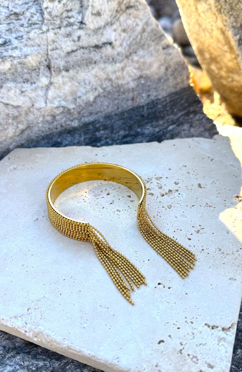 Adornia 18K Gold Plated Beaded Chain Cuff Bracelet, Alternate, color, Gold