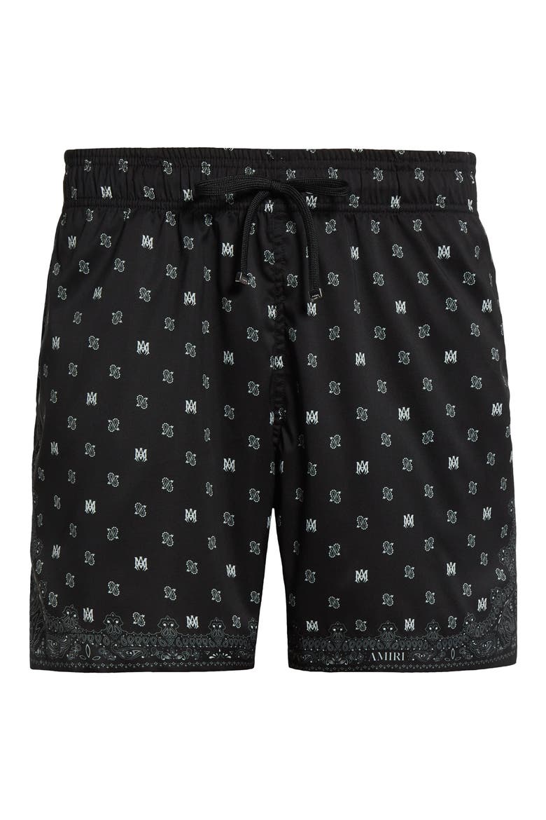 Monogram Paisley Swim Trunks, Alternate, color, BLACK