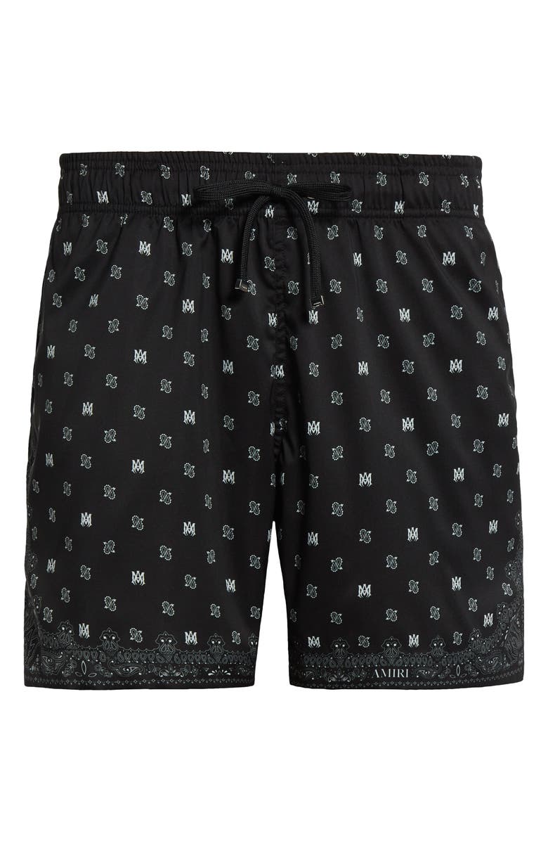 AMIRI Monogram Paisley Swim Trunks, Alternate, color, Black