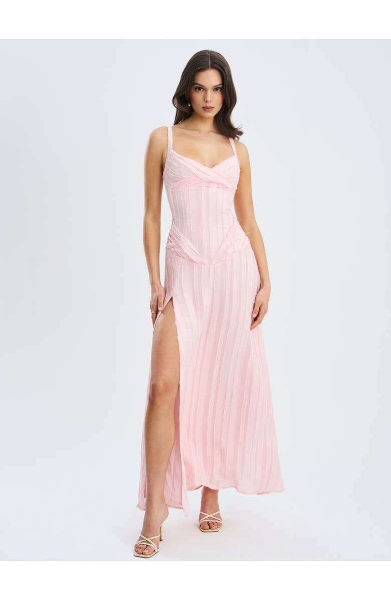 Miss Circle Mallory Stripe Jacquard High Slit Gown, Alternate, color, Baby Pink Stripe
