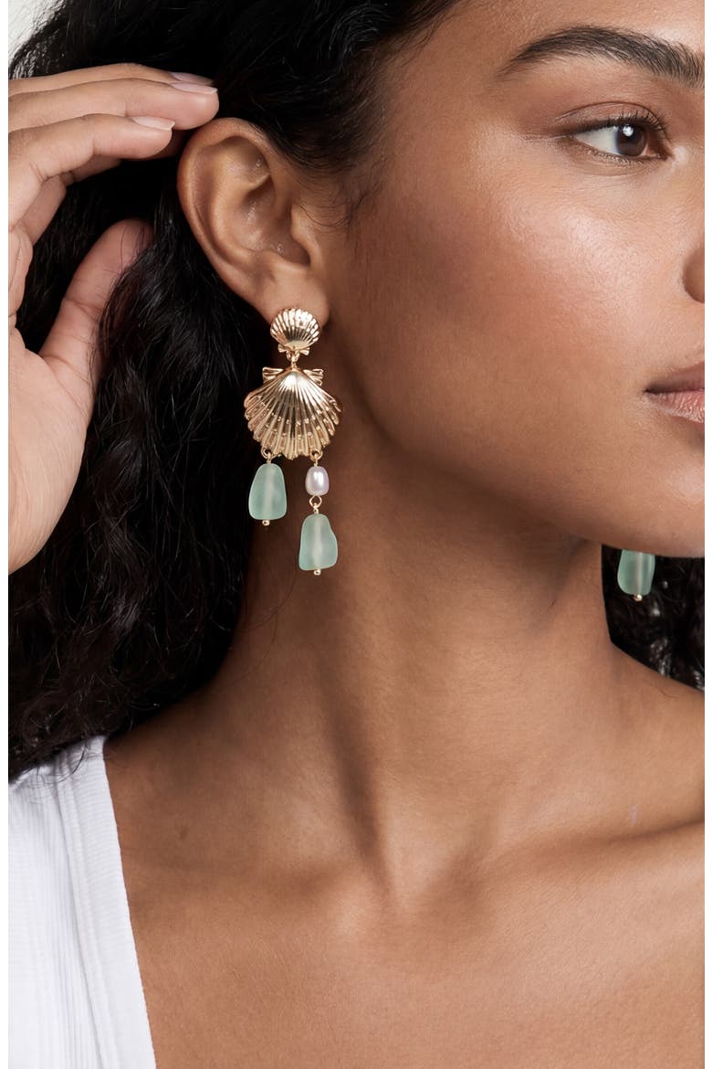 Seaside Shell & Faux Pearl Drop Earrings, Alternate, color, LIGHT GREEN
