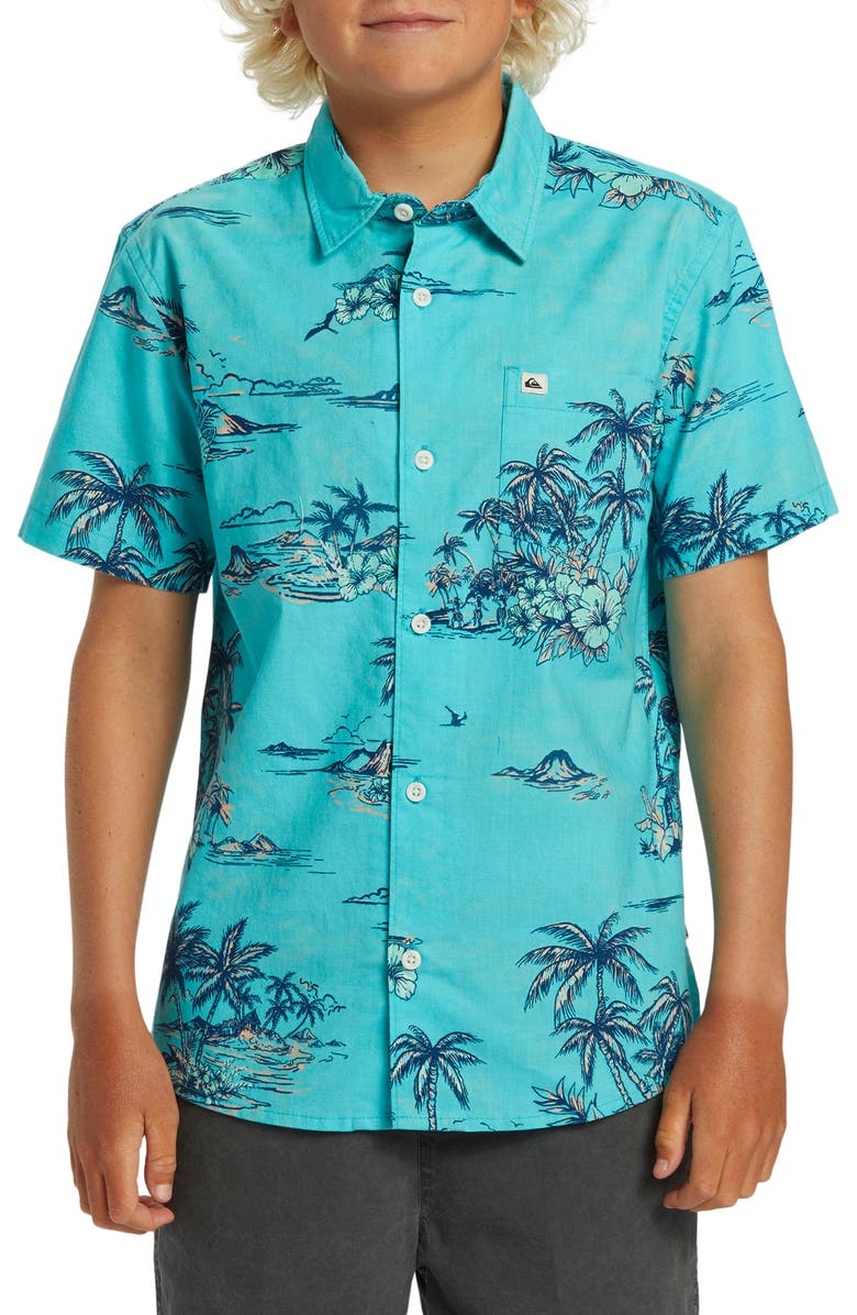Quiksilver Kids' Apero Classic Short Sleeve Woven Shirt, Alternate, color, Capri