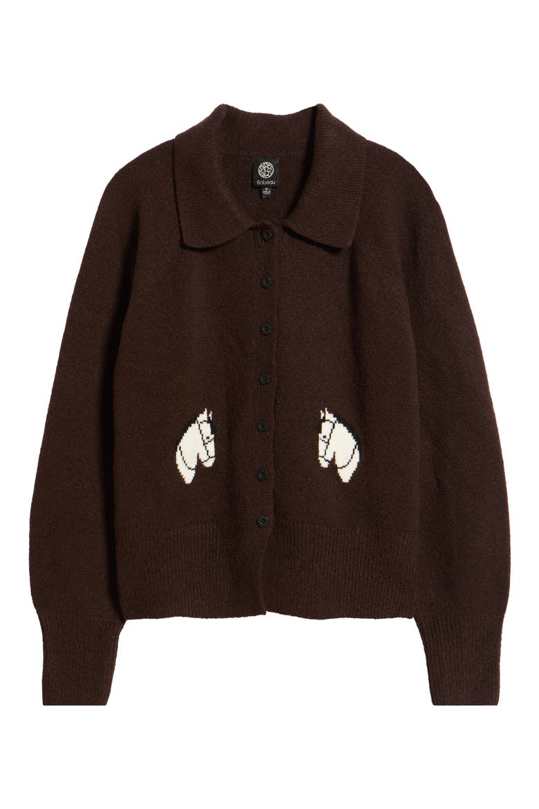 Horse Cardigan Sweater, Alternate, color, CHOCOLATE/ IVORY