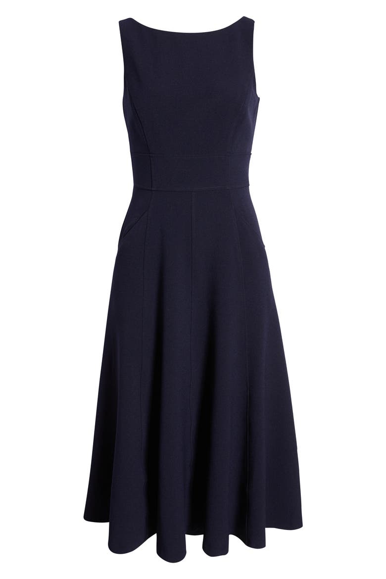 Bateau Neck Fit & Flare Dress, Alternate, color, NAVY