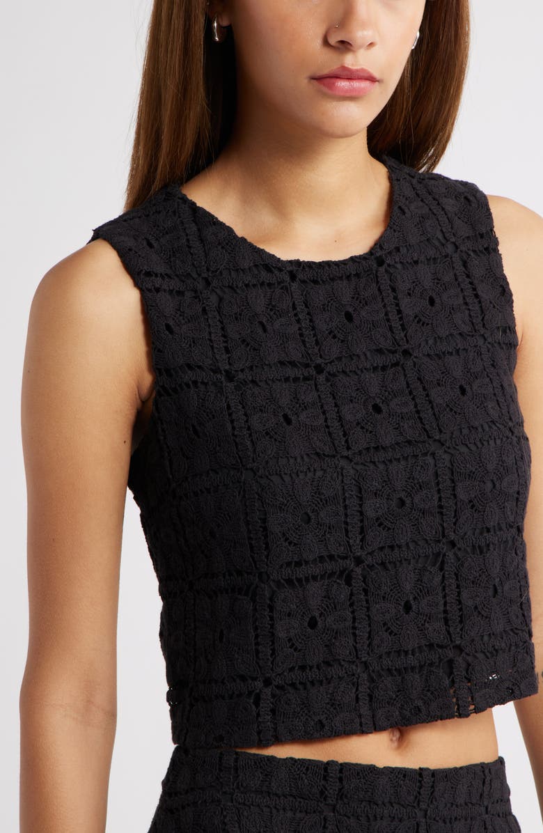 Open Edit Sleeveless Lace Tank Top, Alternate, color, Black