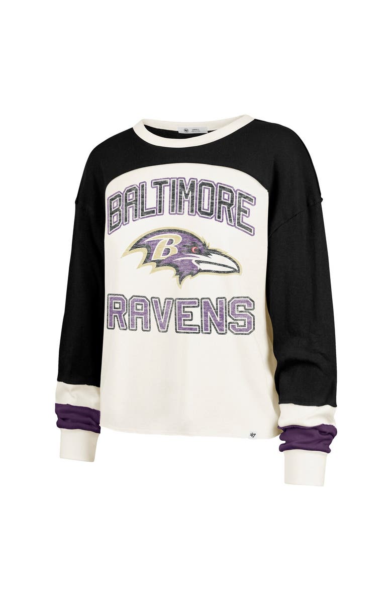 '47 Women's '47 Cream Baltimore Ravens Double Header Curve Raglan Long Sleeve Crop Top, Alternate, color,